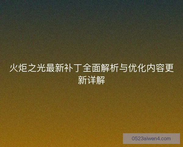 火炬之光最新补丁全面解析与优化内容更新详解