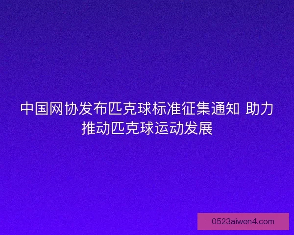 中国网协发布匹克球标准征集通知 助力推动匹克球运动发展